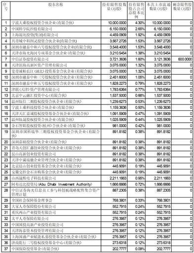 海光信息技术股份有限公司首次公开发行部分限售股上市流通的公告